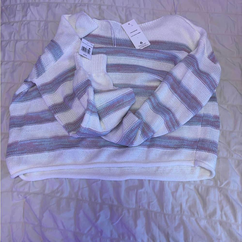 Pink Rose Women's Striped Sweater - White and Purple